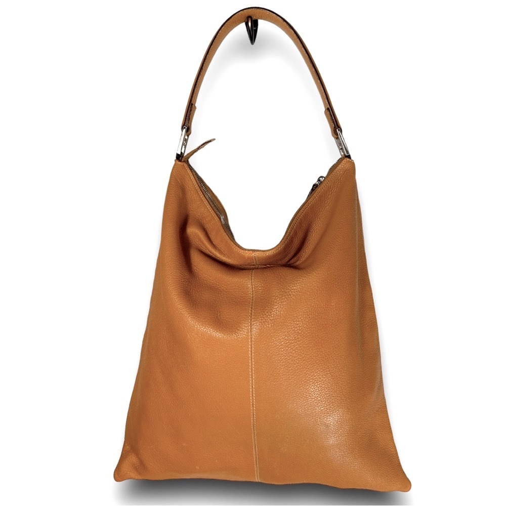 FENDI bag tan pebbled leather shoulder vintage hobo vintage slouch travel #H98 - Picture 3 of 10